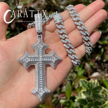 CARÁTIX Bubble Letter Iced Out Cross Necklace – Copper Hip Hop CZ Jewelry for Men & Women