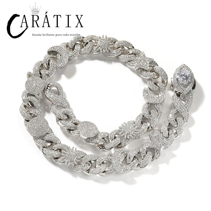 CARÁTIX Sun Star Eye Flower Cuban Link Chain Necklace – 5A+ CZ Iced Out Hip Hop Bling Jewelry for Men | Gold & Silver Rapper Gift