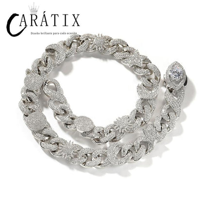 CARÁTIX Sun Star Eye Flower Cuban Link Chain Necklace – 5A+ CZ Iced Out Hip Hop Bling Jewelry for Men | Gold & Silver Rapper Gift