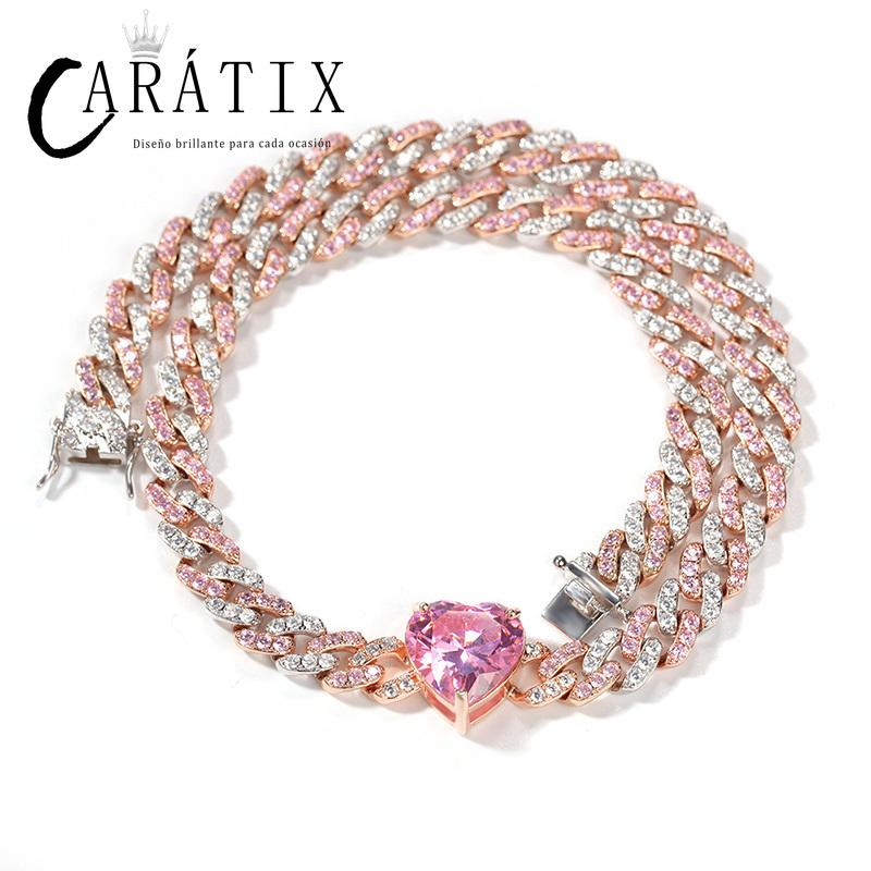 CARÁTIX Heart & Square CZ Iced Out Cuban Link Chain Necklace – AAA+ Claw Setting Hip Hop Bling Jewelry for Men & Women | Gift