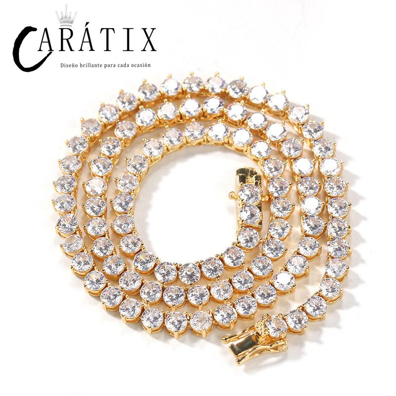 CARÁTIX - 4mm Three Claws Setting AAA Cubic Zirconia Hip Hop Bling Iced Out 1 Row CZ Tennis Chain Chokers Necklaces for Women Men Jewelry Valentine's Day Gift for Men & Girls & Boys Mothers' Day Gift #Springtok Cuban