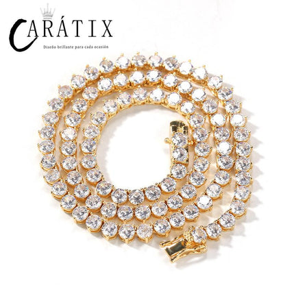 CARÁTIX - 4mm Three Claws Setting AAA Cubic Zirconia Hip Hop Bling Iced Out 1 Row CZ Tennis Chain Chokers Necklaces for Women Men Jewelry Valentine's Day Gift for Men & Girls & Boys Mothers' Day Gift #Springtok Cuban