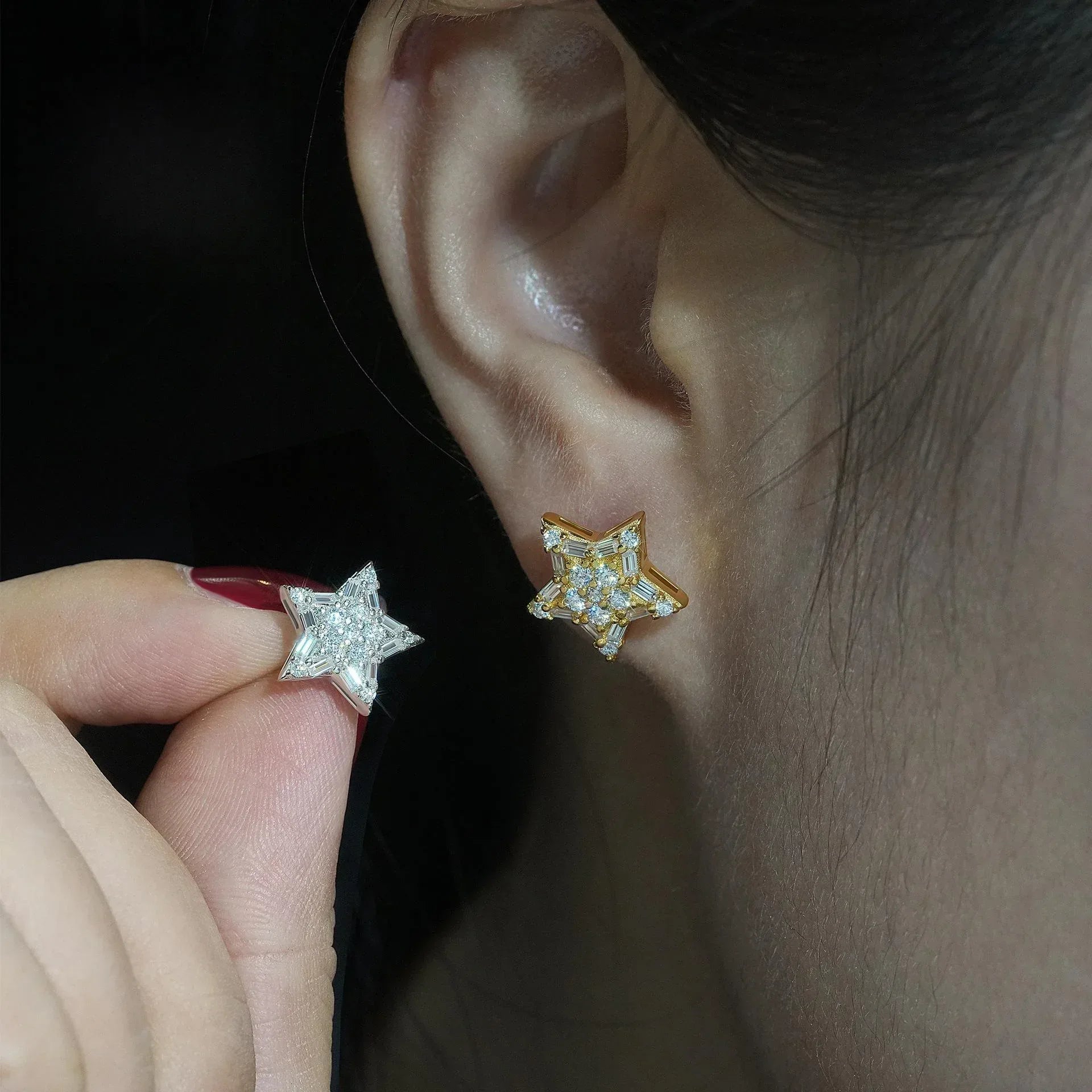 Creative Star Shape 925 Silver Moissanite Hip Hop Stud Earrings - CaratixJewelry