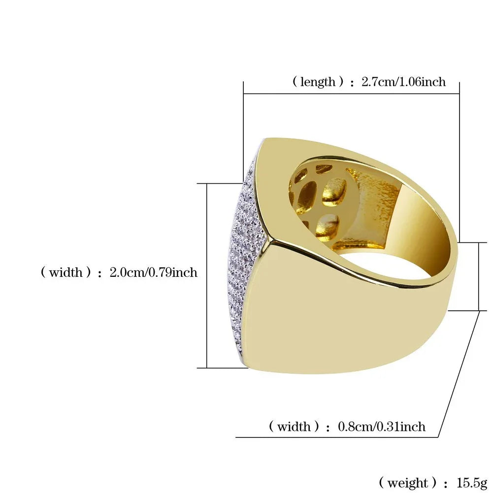 Men's Iced Out Cuban Link Square Ring | Pave Zirconia Band | Caratix