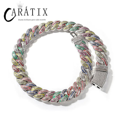 CARÁTIX 20mm Luminous Cuban Link Chain Necklace – Color CZ Iced Out Hip Hop Bling Jewelry for Men | Rapper Gift