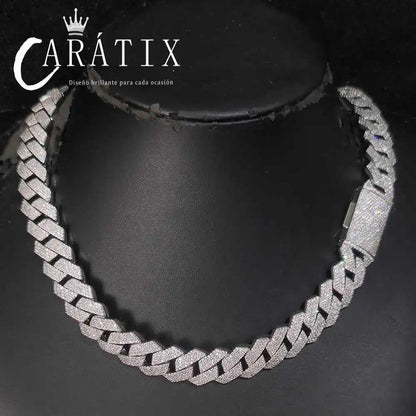 CARÁTIX -  15mm 4 Rows Cuban Chain Necklace White   Cz Prong Necklace  Cuban Link Chain For Men Valentine's Day Gift for Men & Girls & Boys Mothers' Day Gift #Springtok