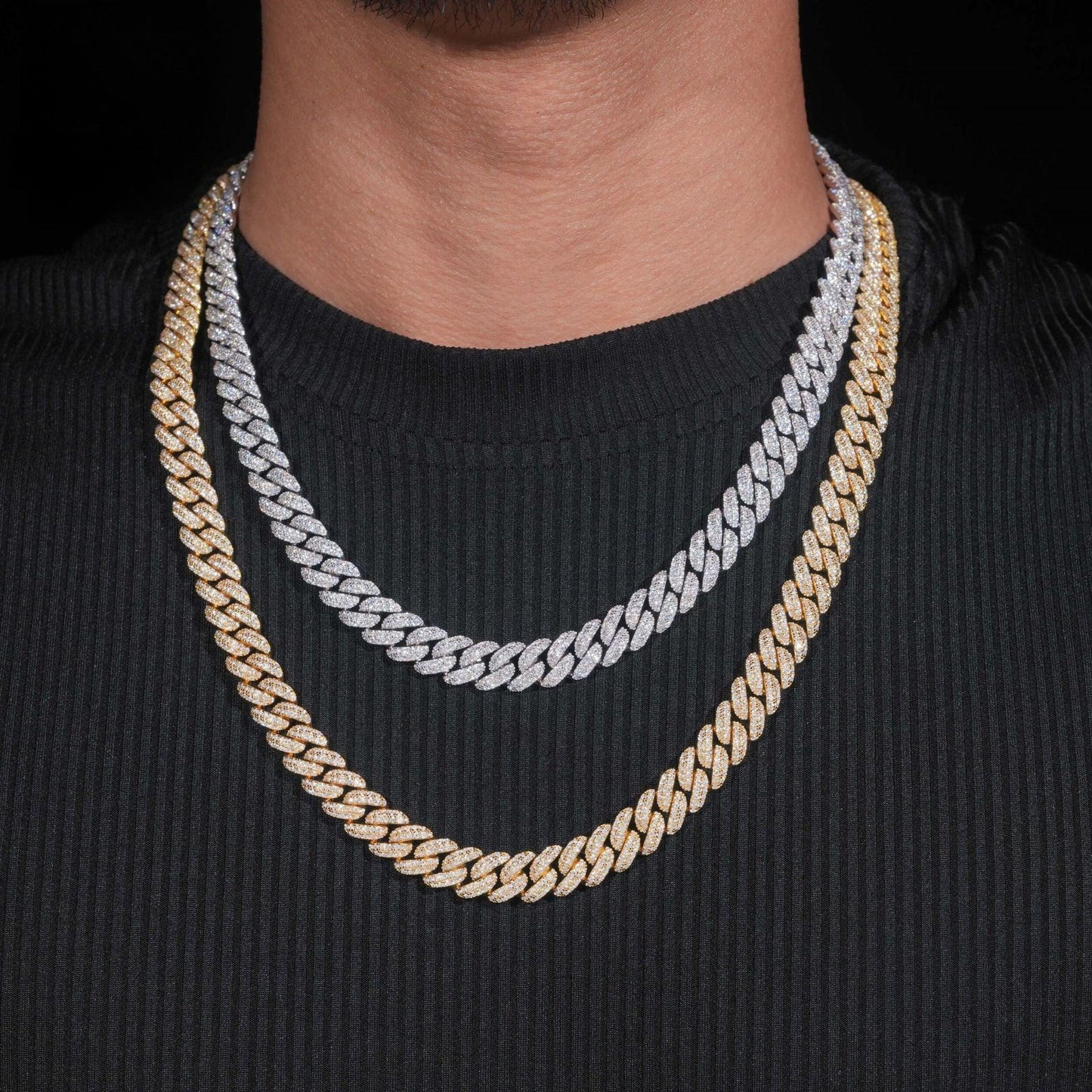 10mm Crescent Moissanite Cuban Link Chain – S925 Sterling Silver Iced-Out Hip Hop Streetwear Necklace - CaratixJewelry