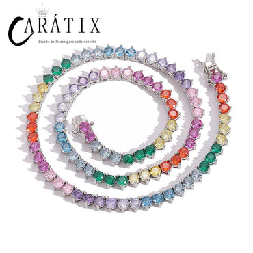 CARÁTIX Multicolor 5mm Tennis Chain | CZ Iced Out Hip Hop Choker Necklace for Men & Women