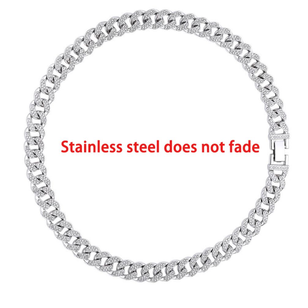 CARÁTIX 12mm Stainless Steel Cuban Link Chain Necklace – Rhinestone CZ Iced Out Hip Hop Jewelry for Men & Women | No Fade Design