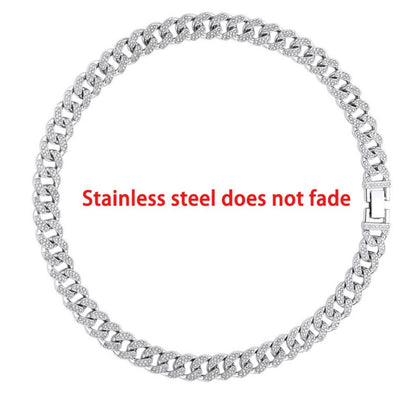CARÁTIX 12mm Stainless Steel Cuban Link Chain Necklace – Rhinestone CZ Iced Out Hip Hop Jewelry for Men & Women | No Fade Design