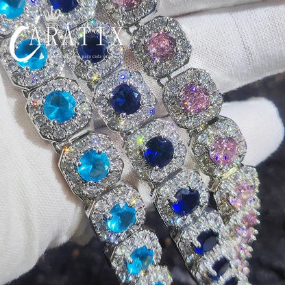 CARÁTIX -Luxury 12MM Colorful  Zircon Tennis Chain Bracelet Shiny CZ Silver plated Women's Fashion Jewelry Bangle Couple Valentine's Day Gift for Men & Girls & Boys Mothers' Day Gift #Springtok