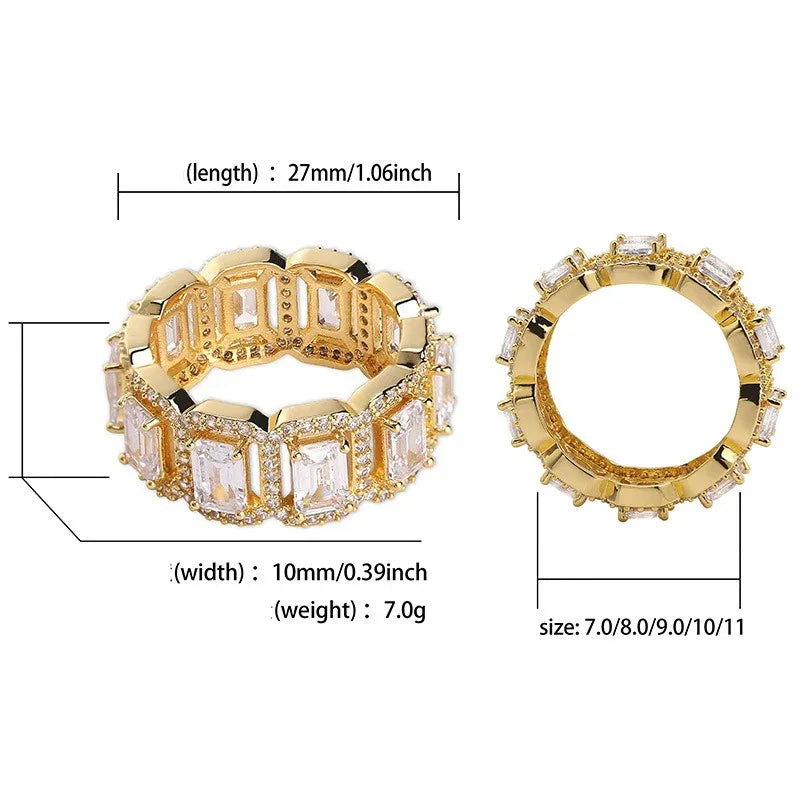 Rectangular Zirconia Hip Hop Ring | Iced Out Geometric Band | Caratix