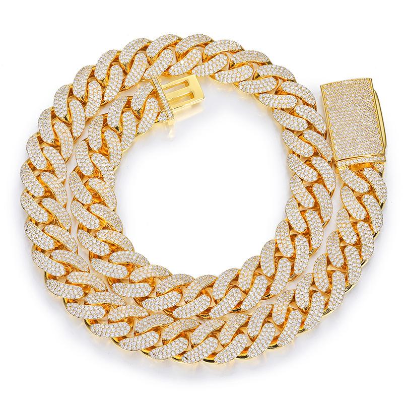 CARÁTIX - Hip Hop 3 Row CZ Stone Paved Bling Iced Out 15mm Round Cuban Miami Link Chain Necklaces for Men Rapper Jewelry Golden Silver Color Valentine's Day Gift for Men & Girls & Boys Mothers' Day Gift #Springtok