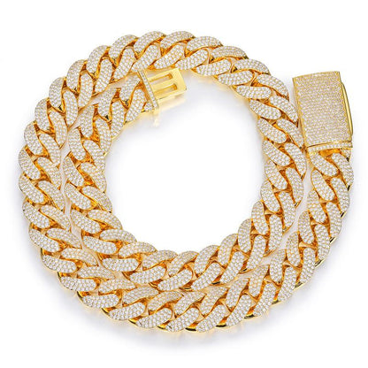 CARÁTIX - Hip Hop 3 Row CZ Stone Paved Bling Iced Out 15mm Round Cuban Miami Link Chain Necklaces for Men Rapper Jewelry Golden Silver Color Valentine's Day Gift for Men & Girls & Boys Mothers' Day Gift #Springtok