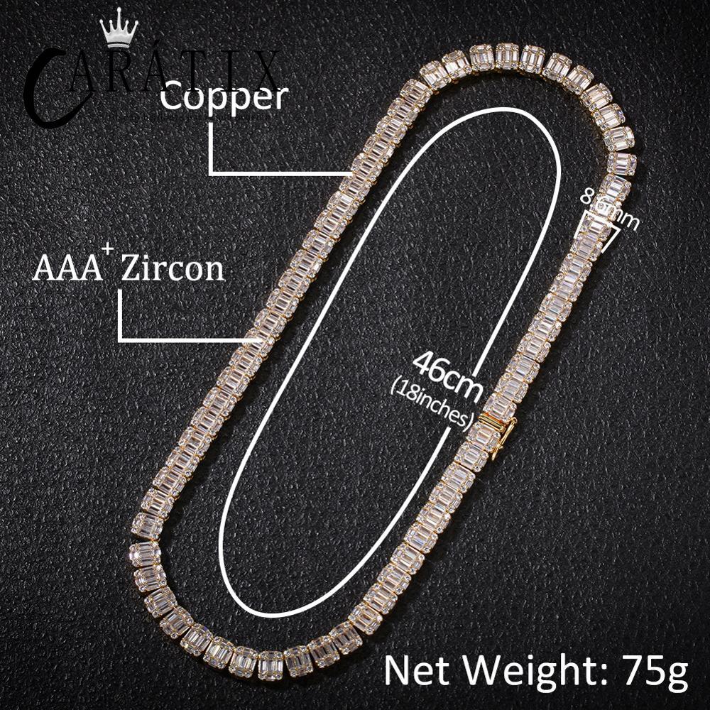 CARÁTIX - Hip Hop Bling Iced Out 1 Row Square AAA CZ Stone Tennis Chain Cubic Zirconia Chokers Necklaces for Men Rapper Jewelry Valentine's Day Gift for Men & Girls & Boys Mothers' Day Gift #Springtok