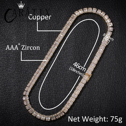 CARÁTIX - Hip Hop Bling Iced Out 1 Row Square AAA CZ Stone Tennis Chain Cubic Zirconia Chokers Necklaces for Men Rapper Jewelry Valentine's Day Gift for Men & Girls & Boys Mothers' Day Gift #Springtok