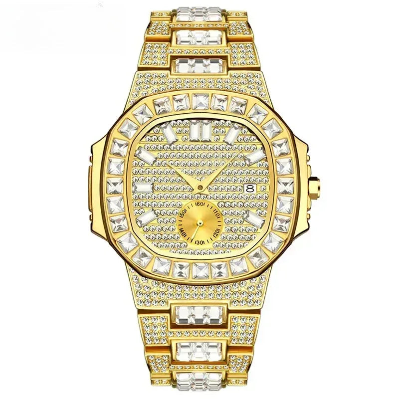 Luxury Big Men's Watch | Rose Gold Iced Out Watch | Crystal Rhinestone Analog Japan Quartz Wristwatch | Fashion Male Clock | Caratix - CaratixJewelry