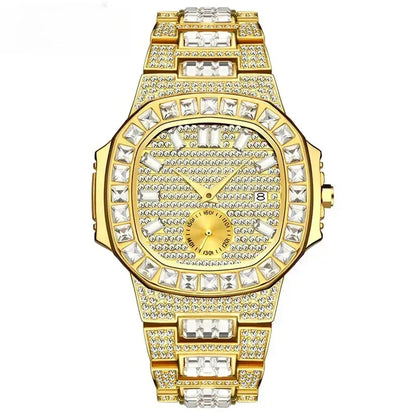 Luxury Big Men's Watch | Rose Gold Iced Out Watch | Crystal Rhinestone Analog Japan Quartz Wristwatch | Fashion Male Clock | Caratix - CaratixJewelry