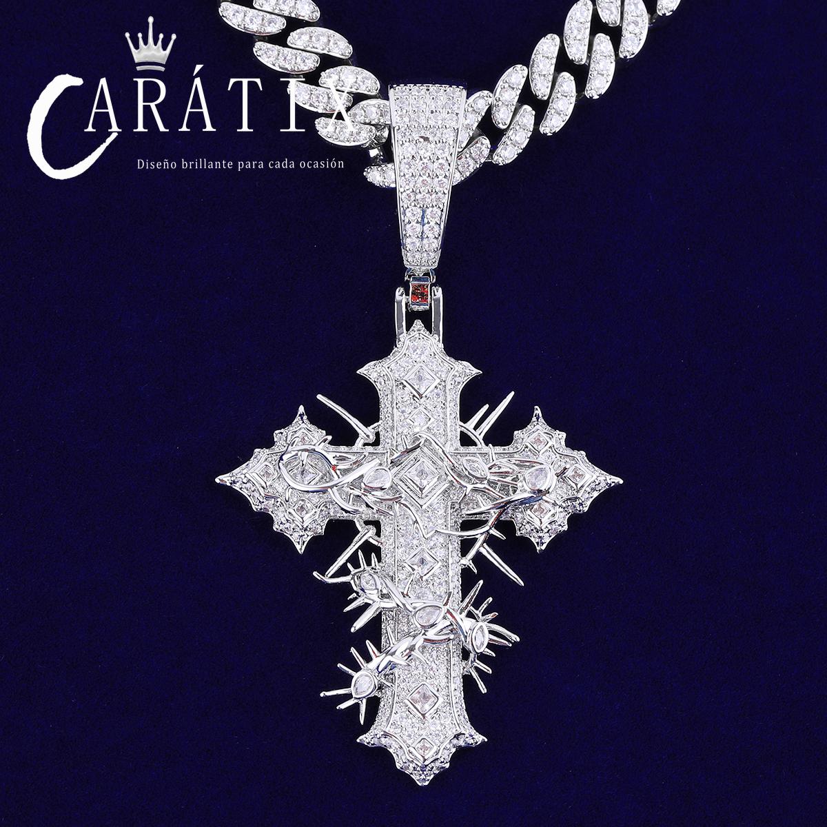 CARÁTIX Bubble Letter Iced Out Rattan Cross Pendant – Hip Hop Necklace Jewelry for Men & Women