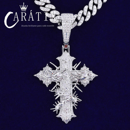 CARÁTIX Bubble Letter Iced Out Rattan Cross Pendant – Hip Hop Necklace Jewelry for Men & Women