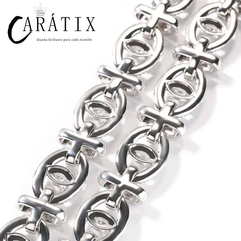 CARÁTIX 7"-22" Fatima Eye Cross Link Chain Bracelet – 5A+ CZ Iced Out Hip Hop Bling Jewelry for Men | 18mm Rapper Gift