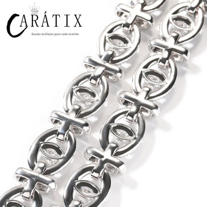 CARÁTIX 7"-22" Fatima Eye Cross Link Chain Bracelet – 5A+ CZ Iced Out Hip Hop Bling Jewelry for Men | 18mm Rapper Gift