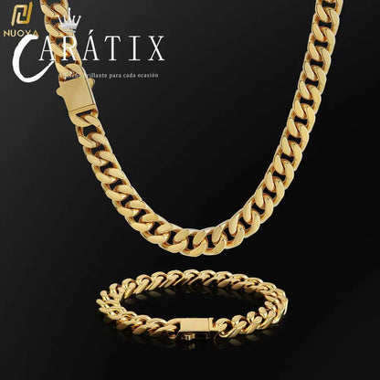 CARÁTIX-Chunky Necklace High Polished Stainless Steel Miami Flat Curb Cuban Link Chain For Men Valentine's Day Gift for Men & Girls & Boys Mothers' Day Gift #Springtok
