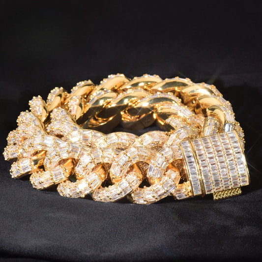 21mm Iced Out Step Cut Cuban Chain Necklace with Copper & Zircon - CaratixJewelry