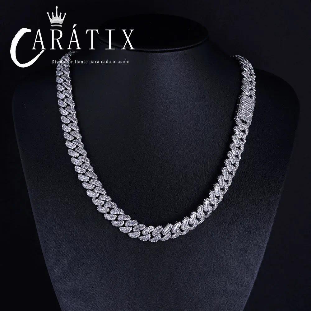 CARÁTIX – 12mm Bling Iced CZ Rectangle Cuban Link Necklace | Prong Setting Hip Hop Jewelry for Men