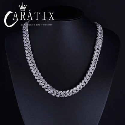 CARÁTIX – 12mm Bling Iced CZ Rectangle Cuban Link Necklace | Prong Setting Hip Hop Jewelry for Men