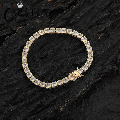 CARÁTIX 4x4mm Square CZ Tennis Chain Necklace – Iced Out Hip Hop Bling Choker for Men & Women | Zircon Cuban Link Jewelry Gift