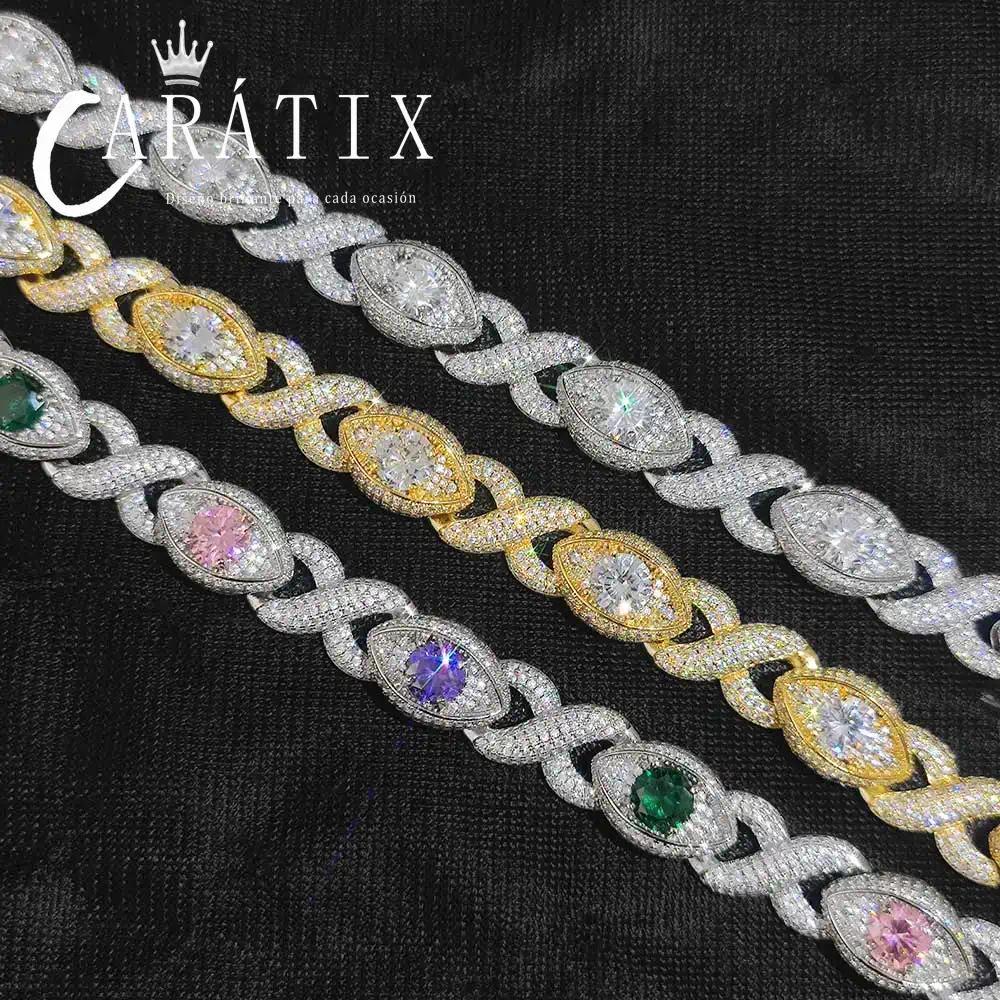 CARÁTIX Evil Eye Cuban Link Chain Necklace – CZ Color Zircon Iced Out Hip Hop Jewelry for Women & Men | White Bling Gift