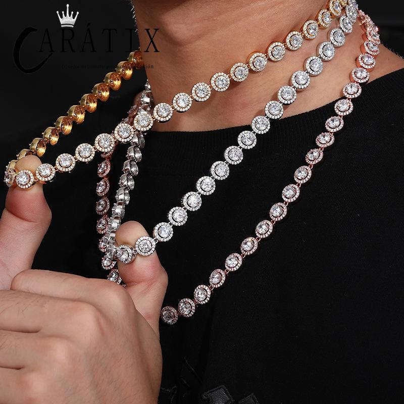 CARÁTIX - Hip Hop 3A+ CZ Stone Paved Bling Iced Out 1 Row Round CZ Stone Tennis Link Chain Necklaces for Men Rapper Jewelry Gift Valentine's Day Gift for Men & Girls & Boys Mothers' Day Gift #Springtok