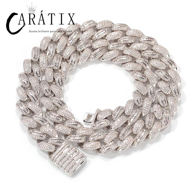 CARÁTIX Solid Cuban Link Chain | AAA CZ Iced Out Hip Hop Necklace for Men