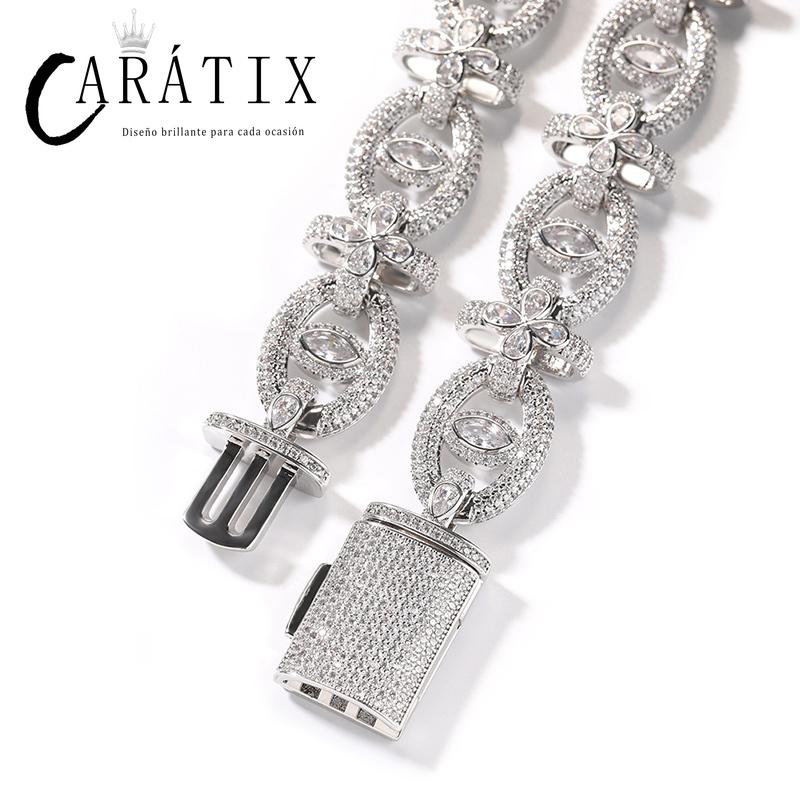 CARÁTIX 7"-22" Fatima Eye Cross Link Chain Bracelet – 5A+ CZ Iced Out Hip Hop Bling Jewelry for Men | 18mm Rapper Gift