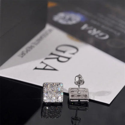 925 Silver Square Moissanite Look Earrings Trendy Unisex - CaratixJewelry