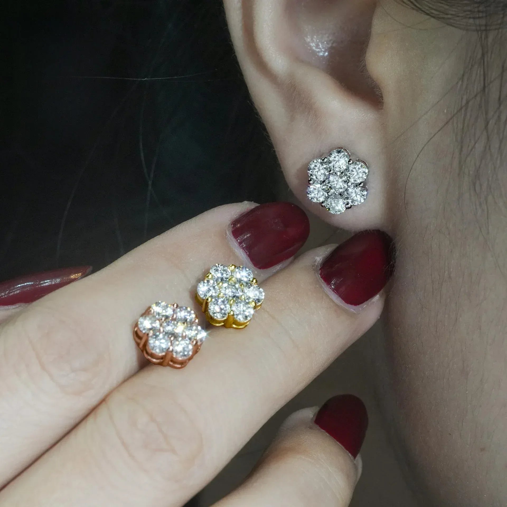 925 Silver Flower Shape Moissanite Look Earrings Unisex Jewelry - CaratixJewelry