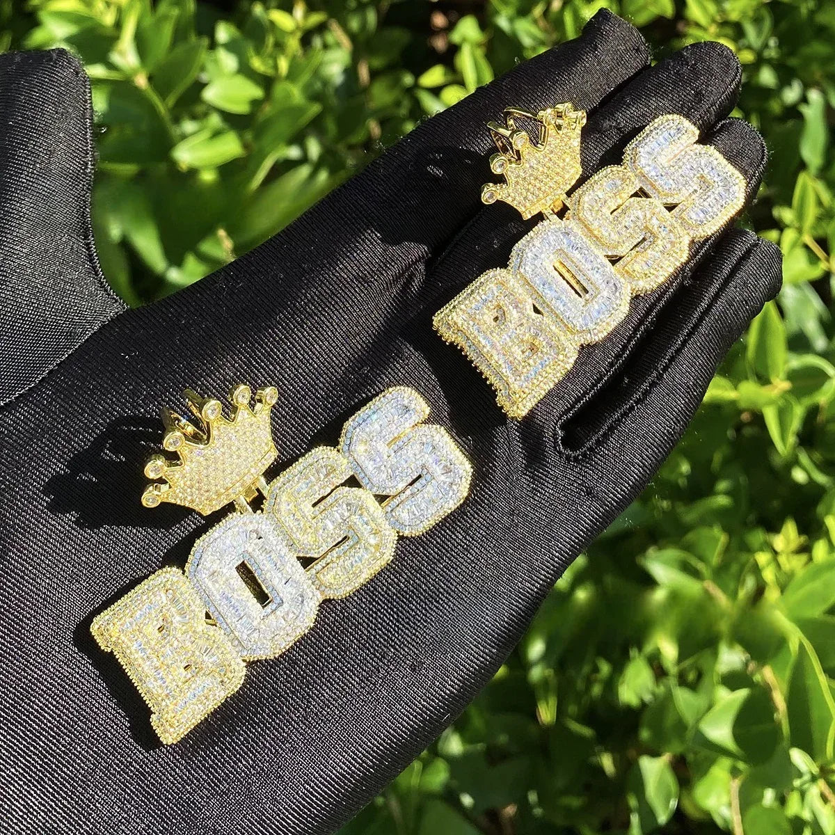 Luxury Two-Tone "BOSS" Crown Pendant | Men's Real Copper CZ Necklace - CaratixJewelry
