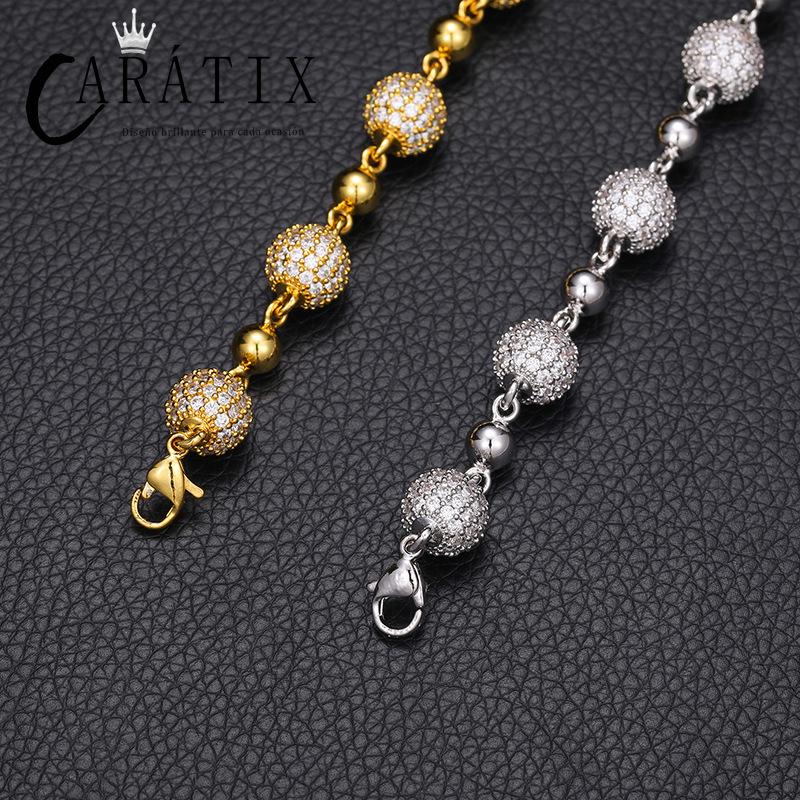 CARÁTIX - Hip Hop 5A CZ Stone Paved Bling Ice Out 10mm wide Beads Link Chain Necklace for Men Women Unisex Rapper Jewelry Gift Valentine's Day Gift for Men & Girls & Boys Mothers' Day Gift #Springtok