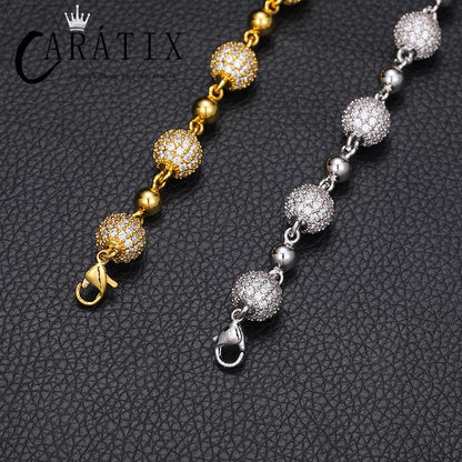 CARÁTIX - Hip Hop 5A CZ Stone Paved Bling Ice Out 10mm wide Beads Link Chain Necklace for Men Women Unisex Rapper Jewelry Gift Valentine's Day Gift for Men & Girls & Boys Mothers' Day Gift #Springtok