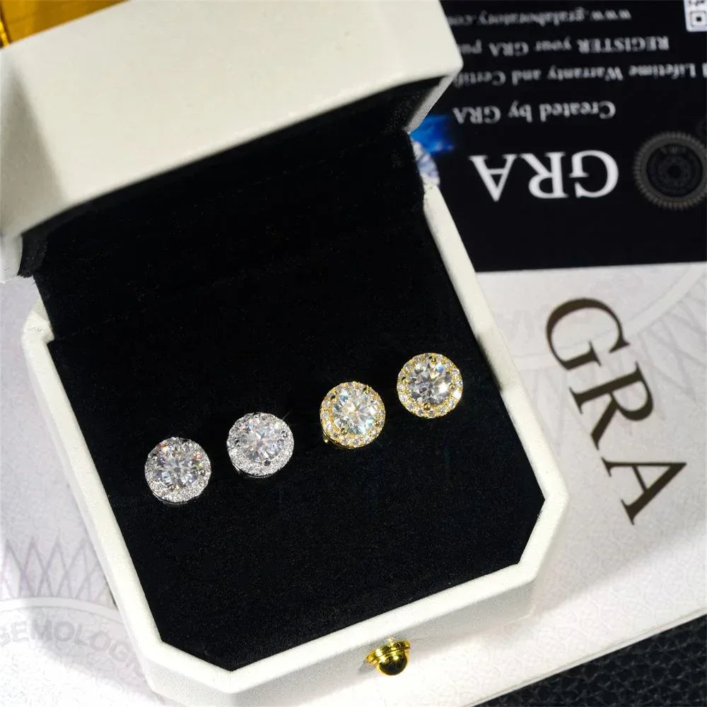 S925 Silver Round Bezel Moissanite Stud Earrings - CaratixJewelry