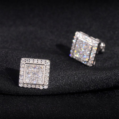 925 Silver Square Moissanite Stud Earrings Unisex Couple Style - CaratixJewelry