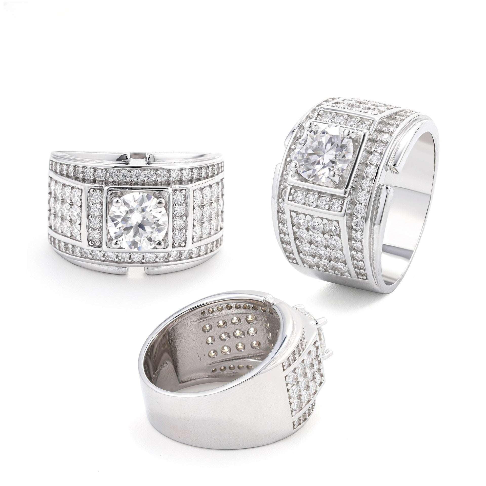 1.5ct Moissanite Men’s Ring | S925 Silver Full Iced Out Hip Hop Rapper Jewelry - CaratixJewelry