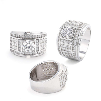 1.5ct Moissanite Men’s Ring | S925 Silver Full Iced Out Hip Hop Rapper Jewelry - CaratixJewelry