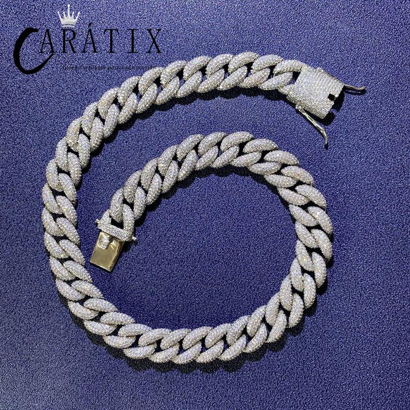 CARÁTIX 15mm Iced Out Cuban Link Chain Necklace – AAA CZ Round Curb Hip Hop Bling Jewelry for Men | Rapper Choker Gift