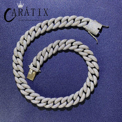 CARÁTIX 15mm Iced Out Cuban Link Chain Necklace – AAA CZ Round Curb Hip Hop Bling Jewelry for Men | Rapper Choker Gift