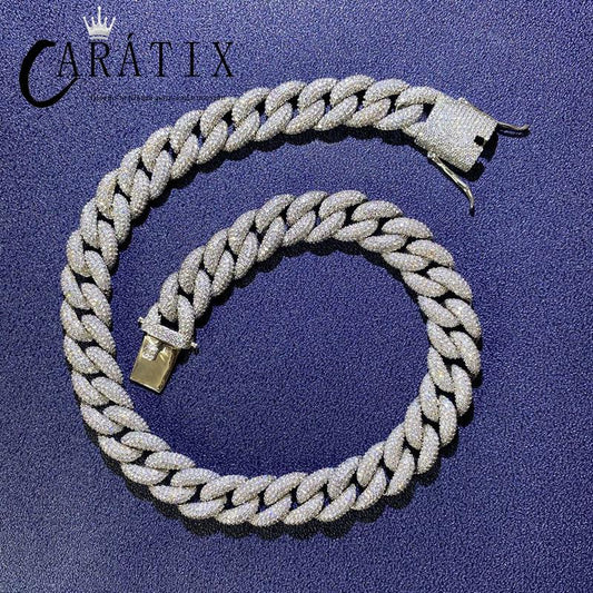 CARÁTIX 15mm Iced Out Cuban Link Chain Necklace – AAA CZ Round Curb Hip Hop Bling Jewelry for Men | Rapper Choker Gift