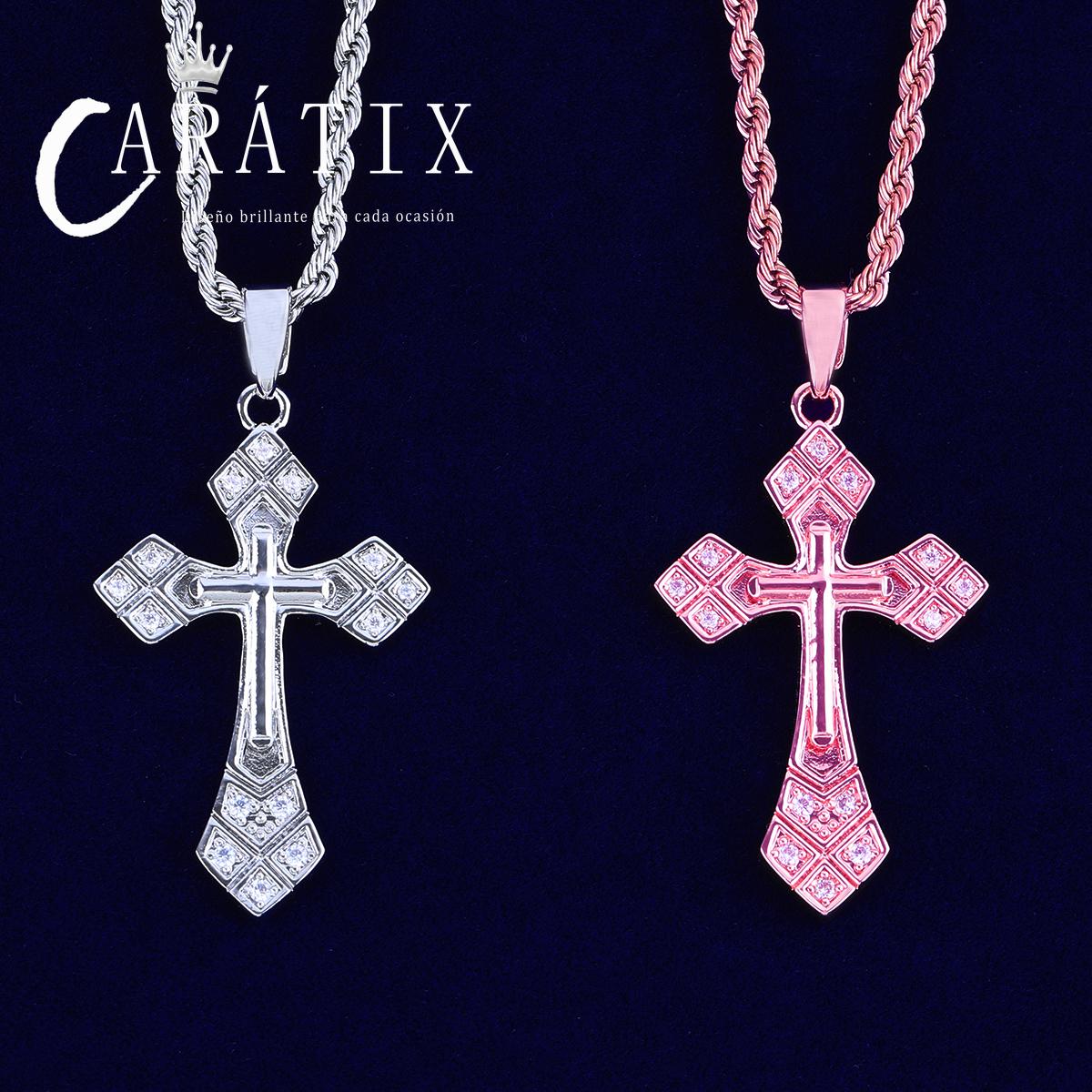 CARÁTIX Bubble Letter Arrow Cross Pendant Necklace – CZ Hip Hop Jewelry for Women & Men