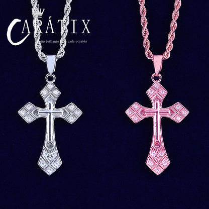 CARÁTIX Bubble Letter Arrow Cross Pendant Necklace – CZ Hip Hop Jewelry for Women & Men