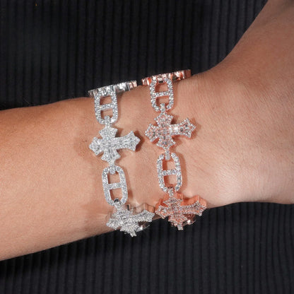 Moissanite Cross Cuban Link Bracelet with Box Clasp – S925 Sterling Silver Iced-Out Hip Hop Streetwear Jewelry - CaratixJewelry